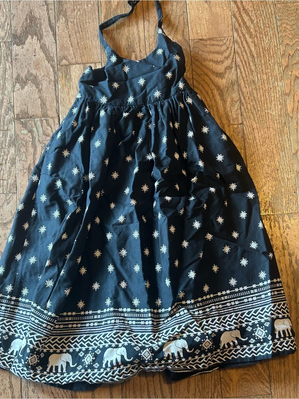 Old Navy Navy Blue Halter Dress with White Elephant Border